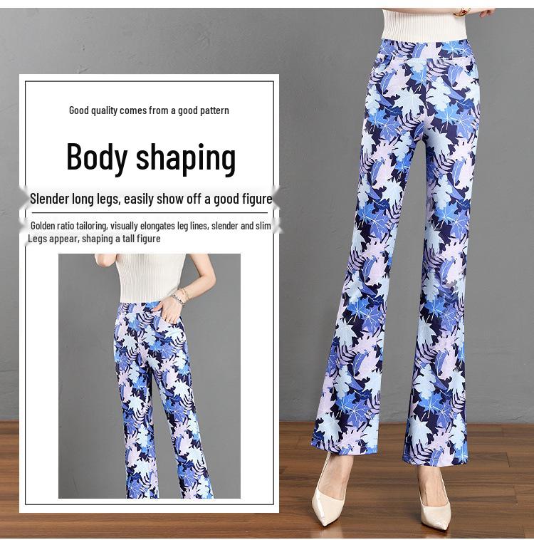 Cuihua Women's Summer Slimming Micro-Flare Pants: Trendy, Printed, Elastic Waist, Versatile and Body-Shaping Long Pants 2025