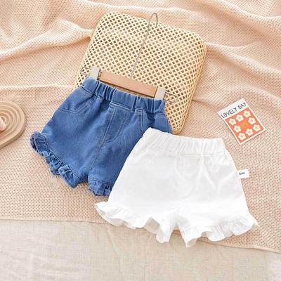 Girls' Korean Style Spring Denim Ruffle Shorts