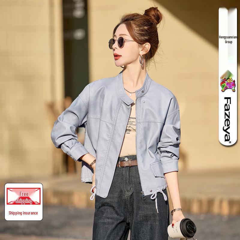 

Hengyuanxiang Retro Washed PU Leather Women s Jacket - Casual, Trendy, and Loose-Fit for Spring and Autumn. Large