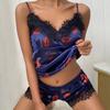 Polka Dot Letter Printed Sleepwear Women Sexy V Neck Sling Vest and Shorts Set Casual Loungewear