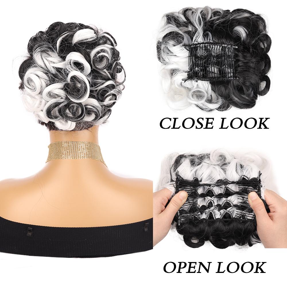 MISS WIG Synthetic Short Messy Curly Bun Hair Extension Easy Stretch Hair Combs Clip In Hair Extension Scrunchie Chignon Tray Ponytail Hairpieces