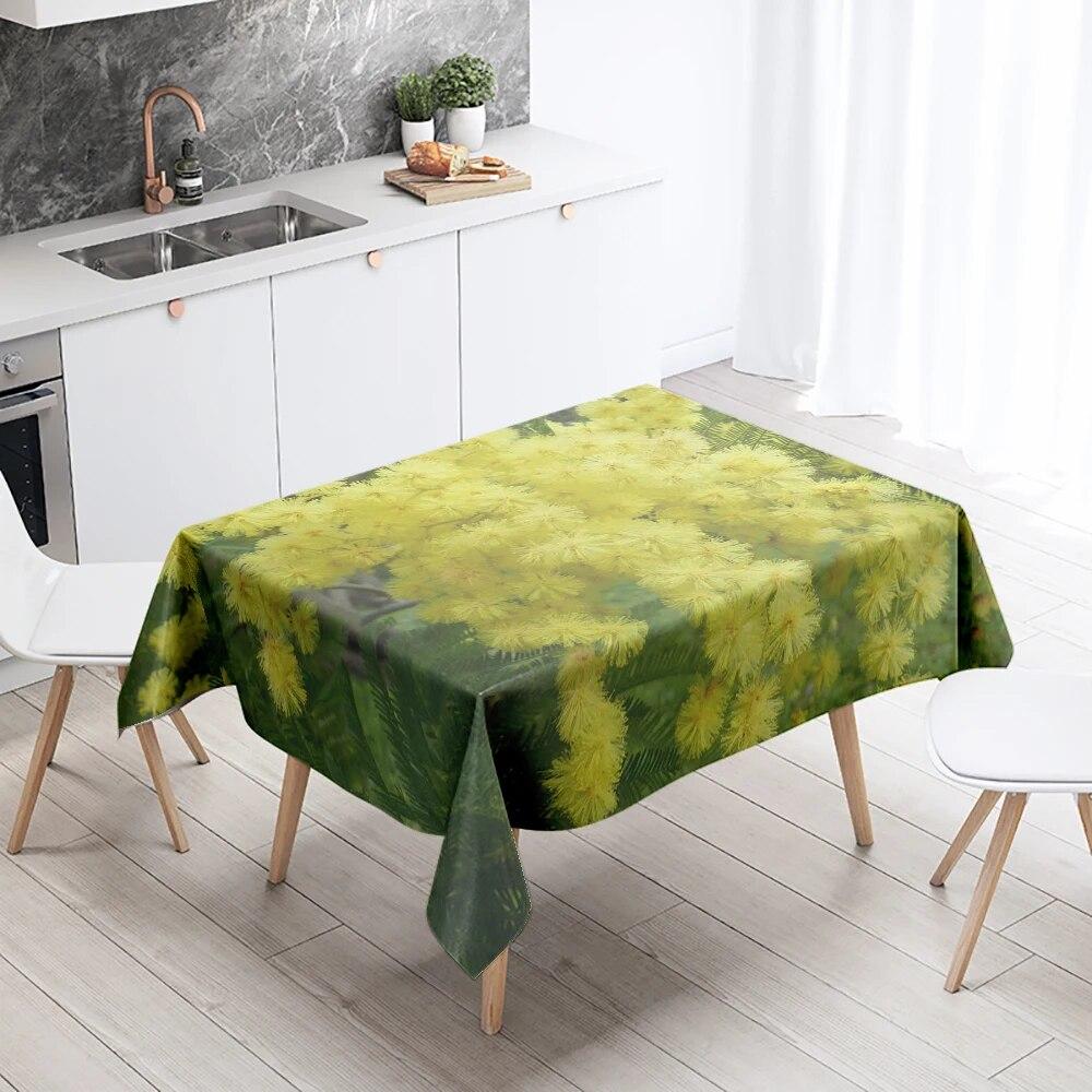 Yellow Floral Tablecloth Stain Resistant Waterproof Rectangular  Kitchen Table Decoration Home Decor