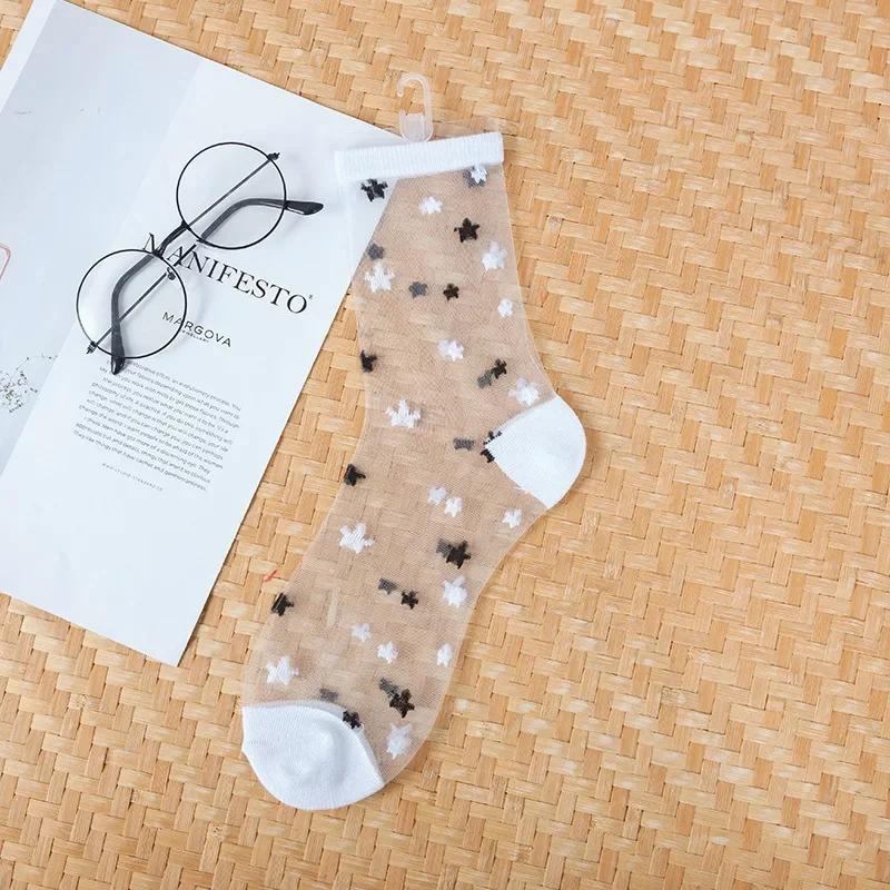 Polka Dot Socks Women See Through Transparent Crystal Silk Socks Summer Ultra-thin Breathable Girls Kawaii Cute Nylon Long Socks
