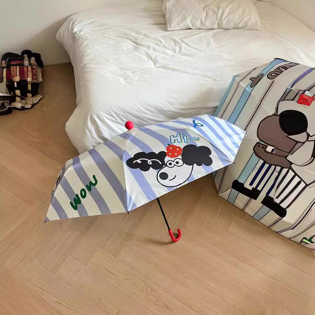 New hand-opened 8-bone vinyl curved hook umbrella, weather and rain cartoon design sunshade, folding sunscreen sun umbrella