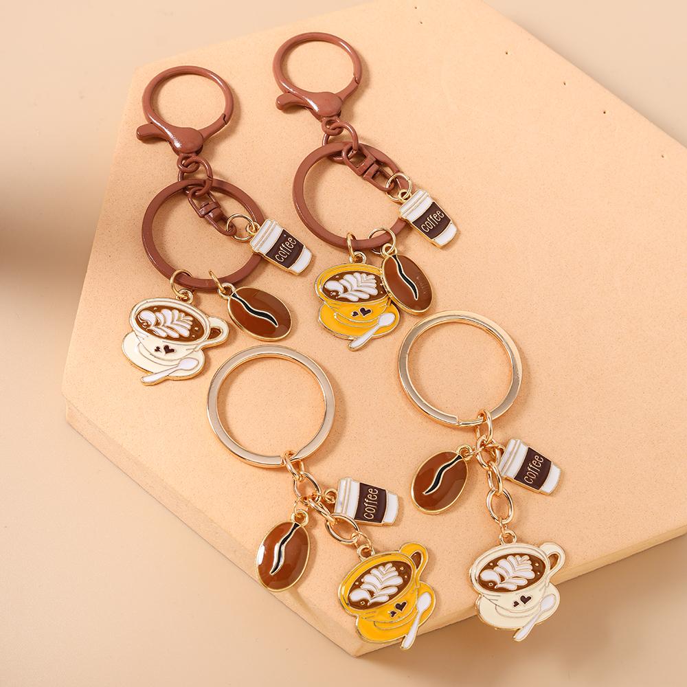 Fashion Coffee Keychain Women Girls Key Ring Pendant for Handbag Decor DIY Key Chain Jewelry Gift
