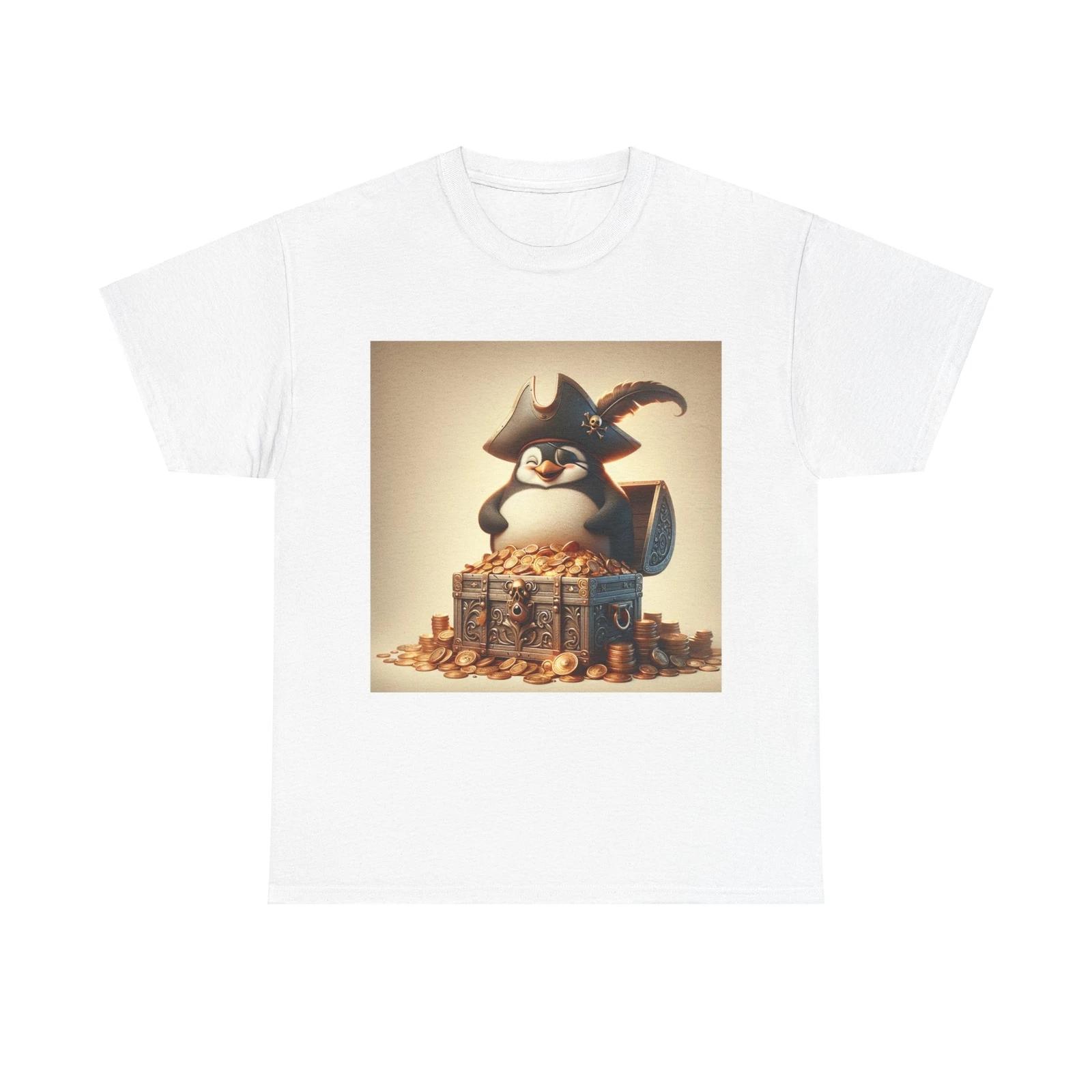 Unisex Adult T Shirt Penguin Pirate Captain Treasure Chest 2XL