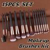 15pcs/set Face Bronzer Eye Shadow Brush Set Cosmetics Liner Brow Brush Makeup Brushes Kit  Beginners