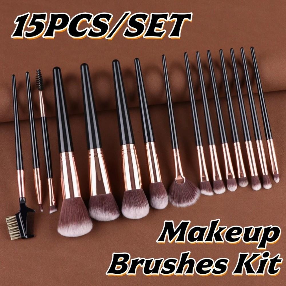 15pcs/set Face Bronzer Eye Shadow Brush Set Cosmetics Liner Brow Brush Makeup Brushes Kit  Beginners