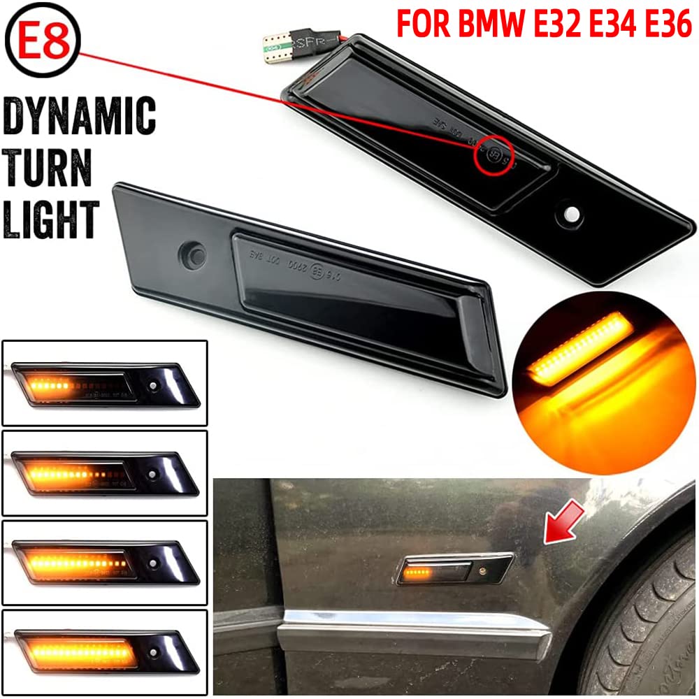 2Pcs Dynamic LED Fender Side Marker Lamp Fender Turn Signal Light Indicator Blinker Compatible with BMW 3 5 7 Series E32 E34 E36