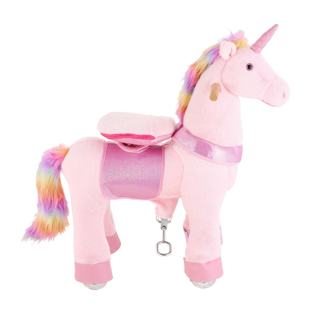 Ride On Horse, Riding Pink Unicorn Toys for Kids, No Battery Required, Smooth Wheels with Anti-Roll Stop Ring, Upgraded Raised Seat, Handles, Pedals,