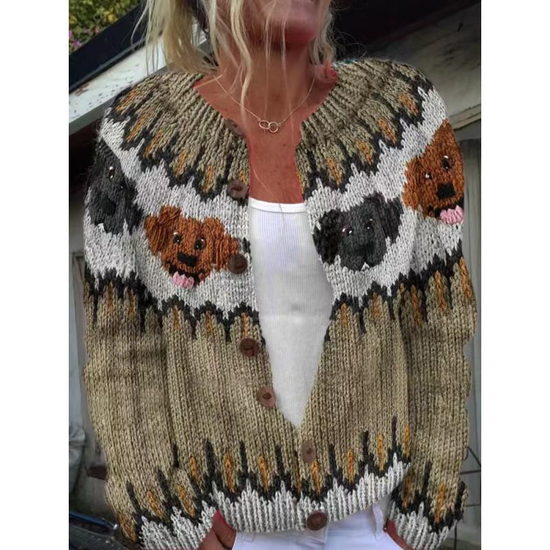 Womens Color Block Knit Cardigan Loose Fit Long Sleeve Geometric Casual Commute Style