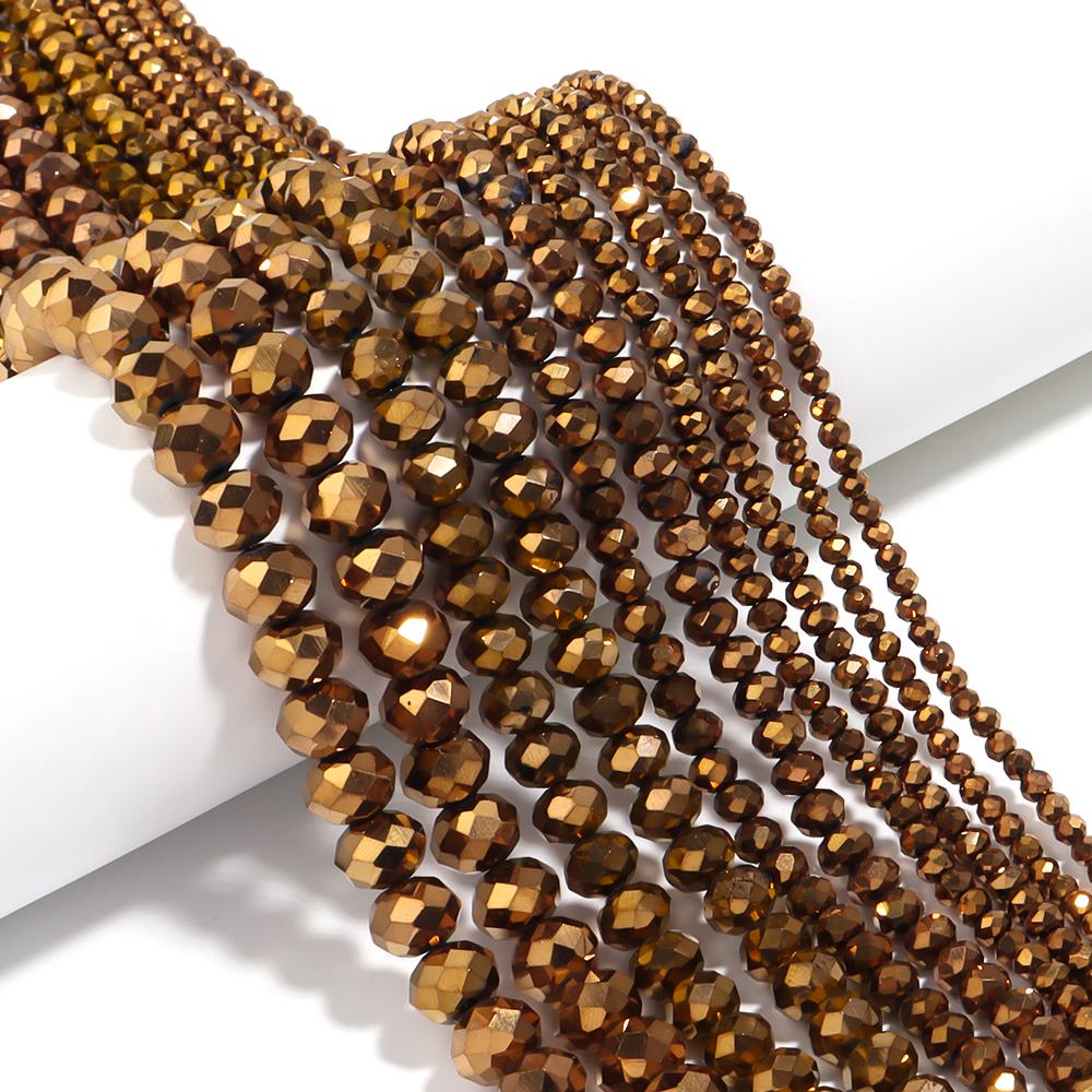 1 Strand 3 4 6 8 10mm Rondelle Faceted Crystal Beads Brown Glass Loose Beads For DIY Jewelry Making Necklace Bracelets Supplies