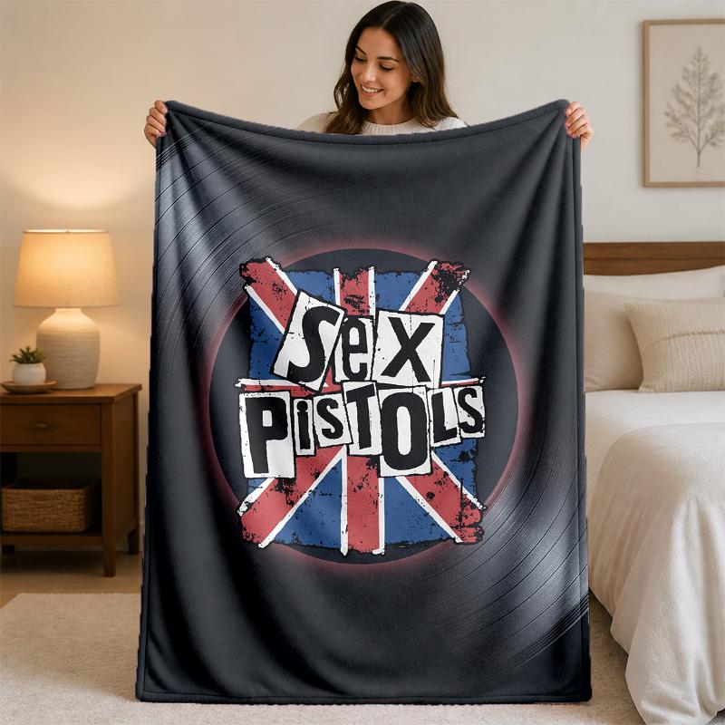 Sex Pistols Print Flannel Blanket Cozy Lightweight Plush Throw Blanket For Bed Sofa Household Use
