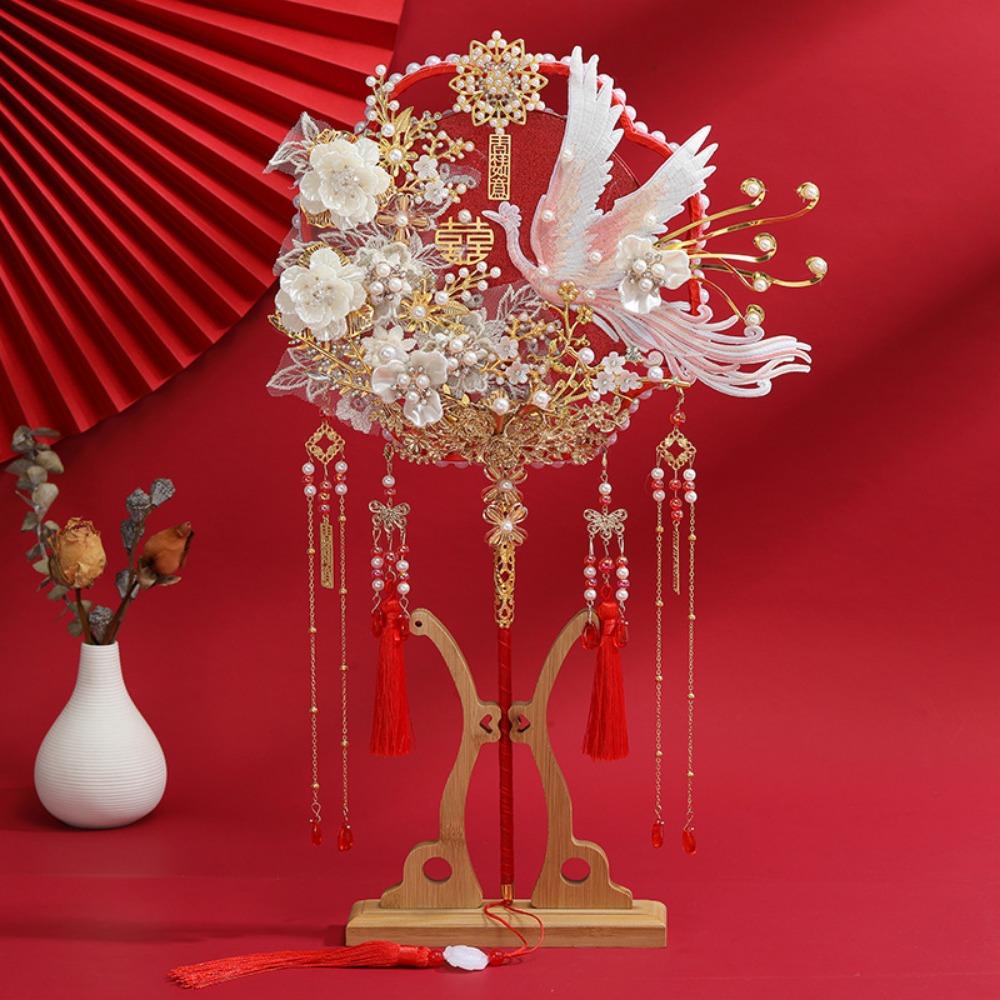 Long Handle Wedding Show Fan Antique Style Decorative Fan Bride Hand Held Fan  for Covering Face