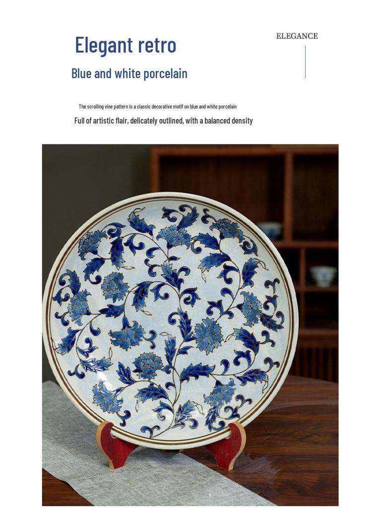 Blue and White Linglong Deep Ceramic Plate - High-End Retro Tea Tray Dish for Home Use