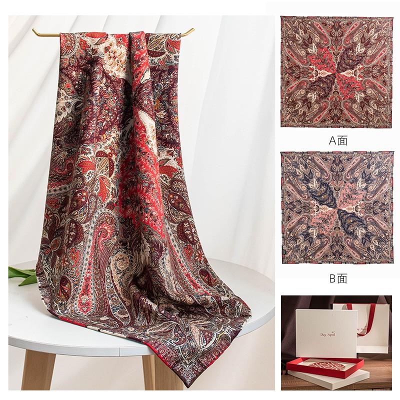 2026 Silk Wool Scarf Double-sided Floral Print Neck Warmer Fashion Shawl