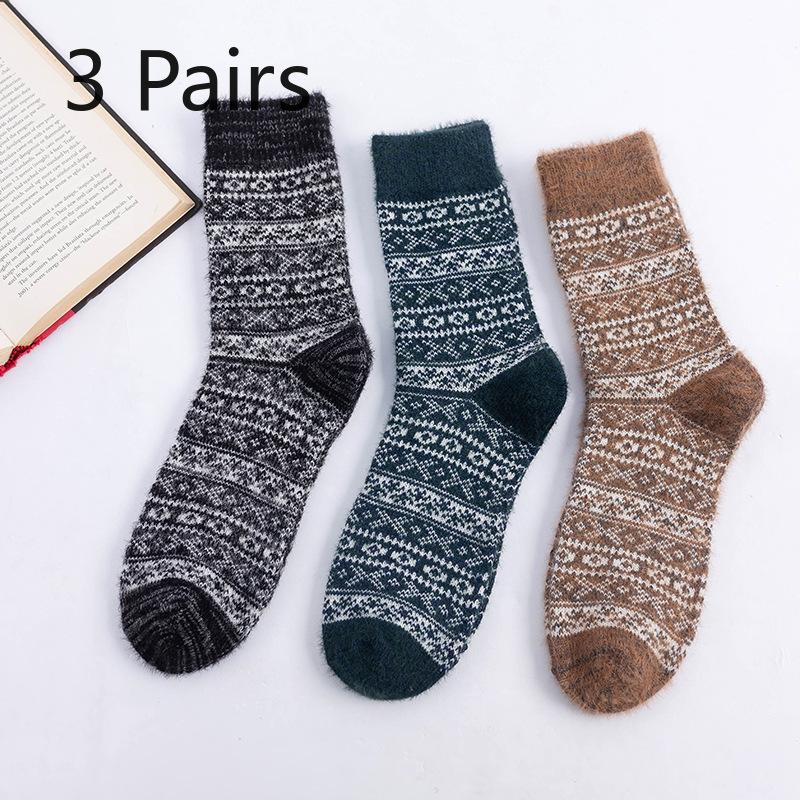 

3 пары мужских осенне-зимних новых носков-гольф из толстой теплой кроличьей шерсти, имитирующих хорька, в национальном стиле 3 Pairs