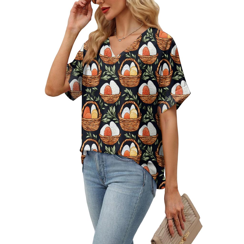 Women's Fashionable Casual Everyday Versatile Easter Print Slim-Fit Summer Short-Sleeve Top
