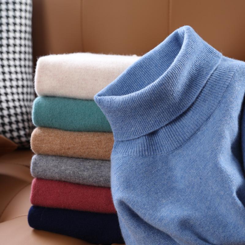 Men Sweater 100% Wool Turtleneck Knit Pullover Winter Soft Warm Wool Jumpers Man Knit Tops Long Sleeve