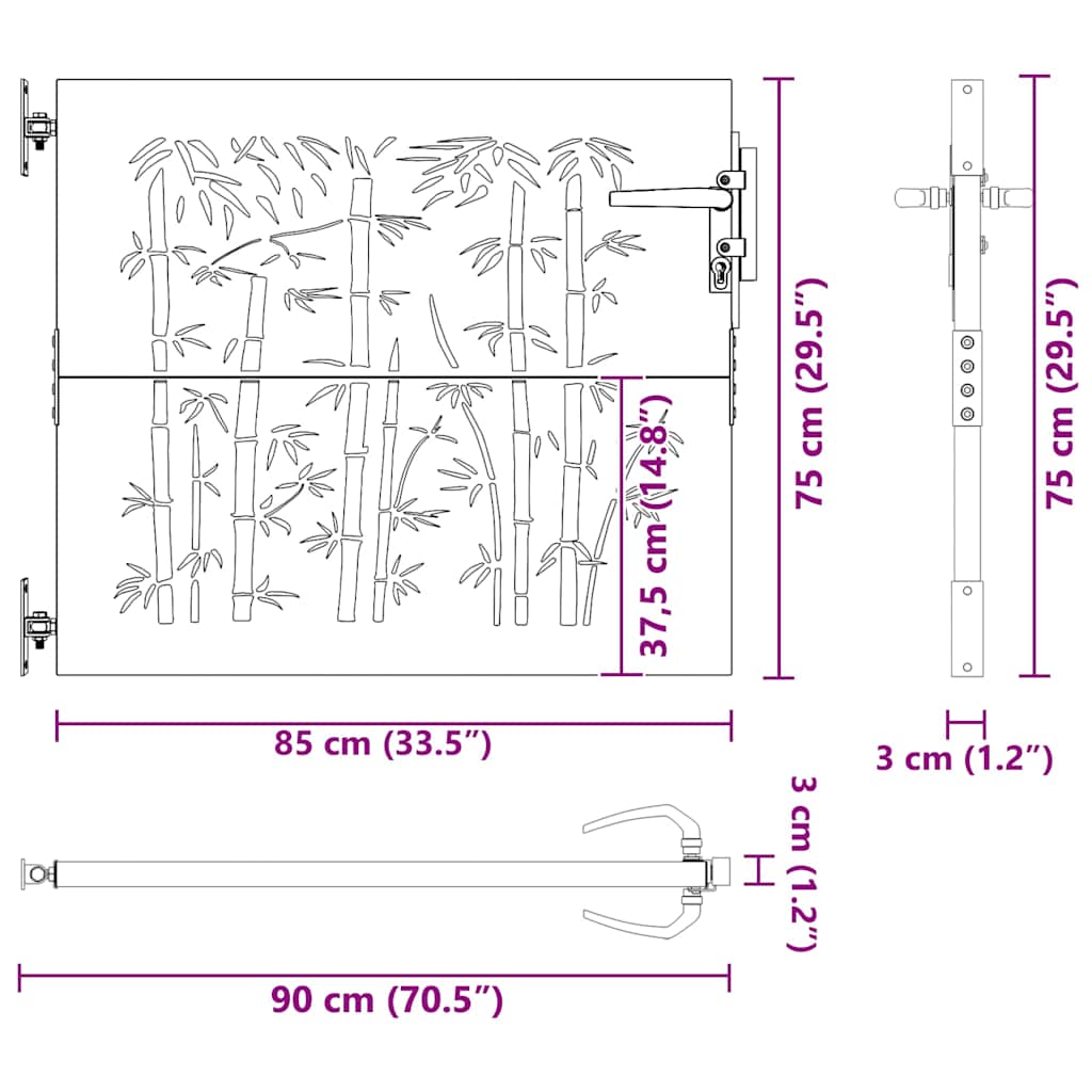 Garden Gate 85 X 75 Cm Corten Steel Bamboo Design