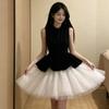 New Spring and Summer Velvet Splicing Ballet Dress Princess Wind Mesh Sleeveless Vest Dress Tutu Dress Women