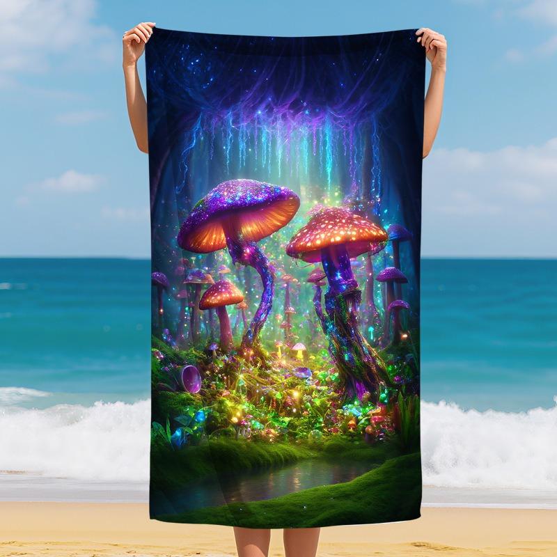 Vintage Botanische Paddenstoel Strandlaken Kleurrijke Plant Sneldrogend Polyester Badlaken voor Zomervakantie Surfen Zandvrij Mat