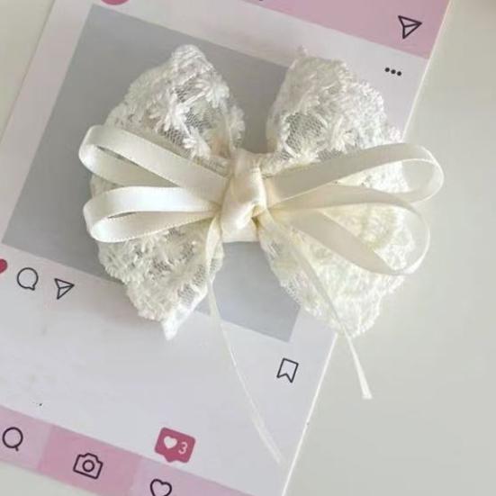 Girl Hairpin Hand-Sewn Embroidery Lace Ribbon Bowknot Decor Hair Clip Sweet Style Kids