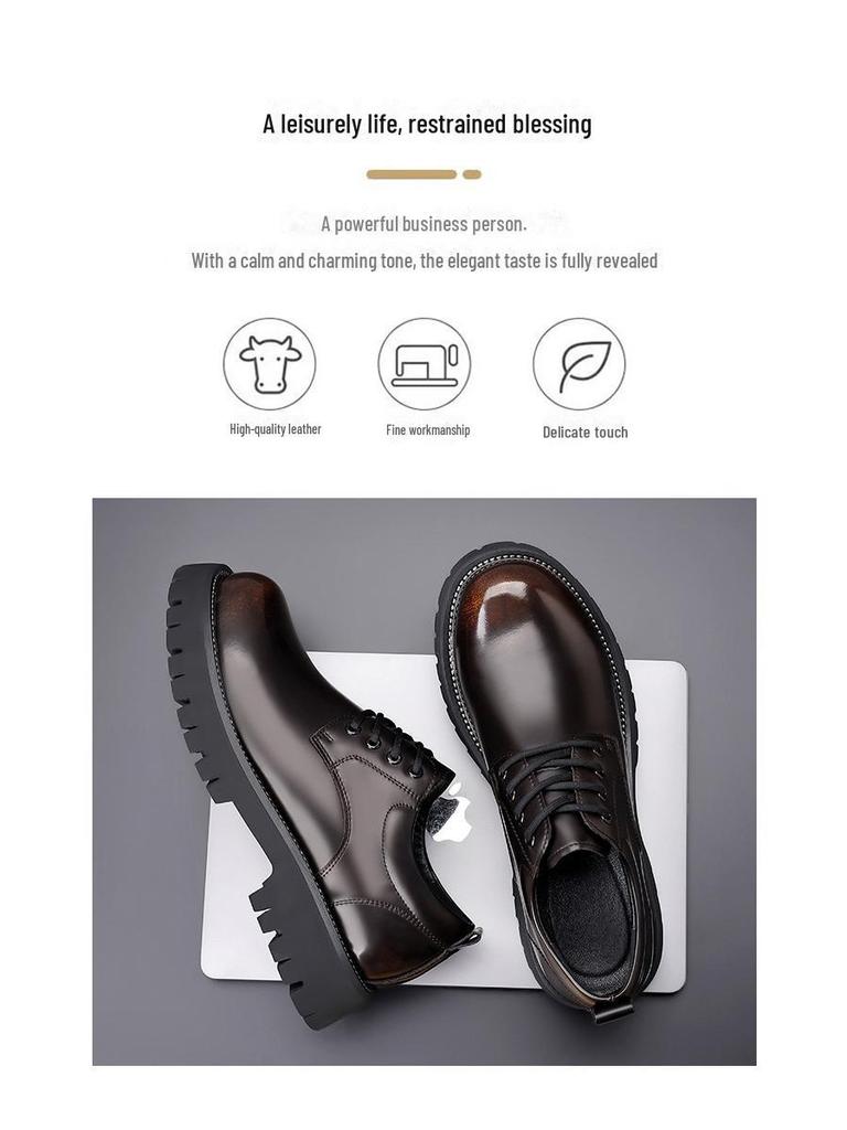 Men's Polished Leather Martin Boots - British Style, Versatile Casual Low-Top Short Boots for Autumn and Winter.