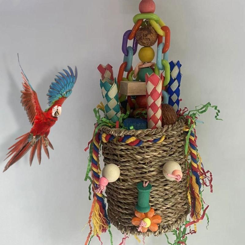 Chewable Parrot Bird Foraging Basket Bird Foraging Toy Seagrass Basket Bird Toy