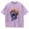 Skull Flame Print Women's T-Shirt Fashion Design High Street Hip Hop Short Sleeve Loose ZTE Wash Vintage Top