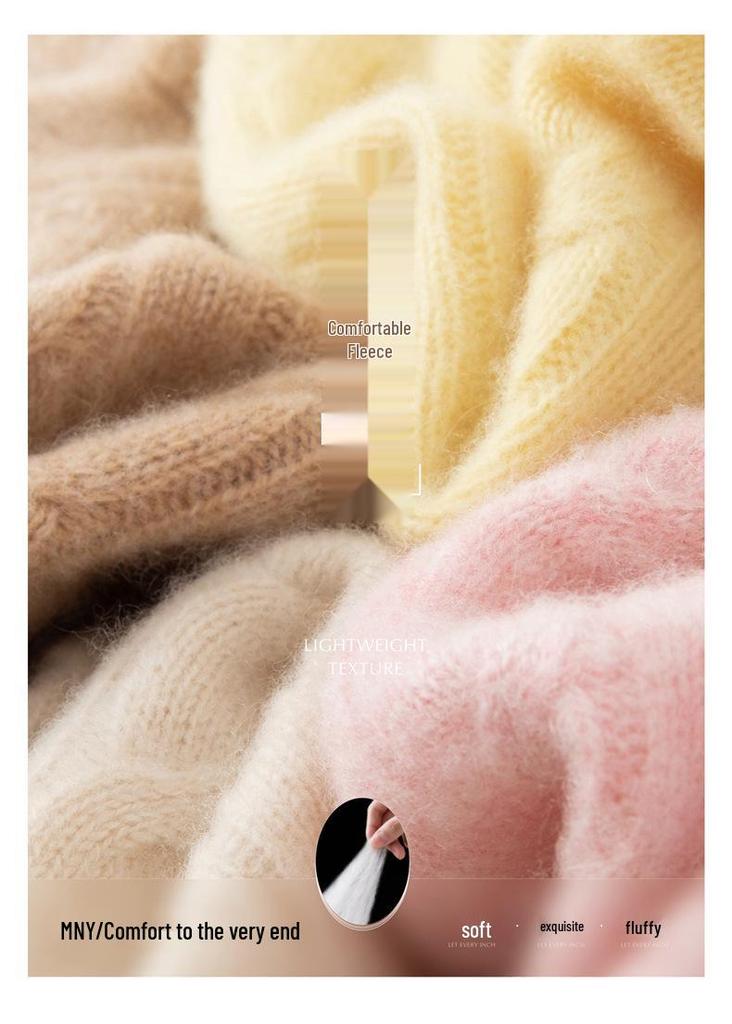 Women's Cashmere Cable Knit Sweater—Round Neck, Thickened, Loose Fit, Casual Pullover for Autumn and Winter.