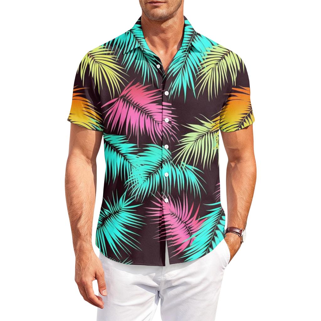 Mens Hawaiian Shirt Button Down Shirt Men Short Sleeve Button Down Men Beach Shirts for Men with Tree Print