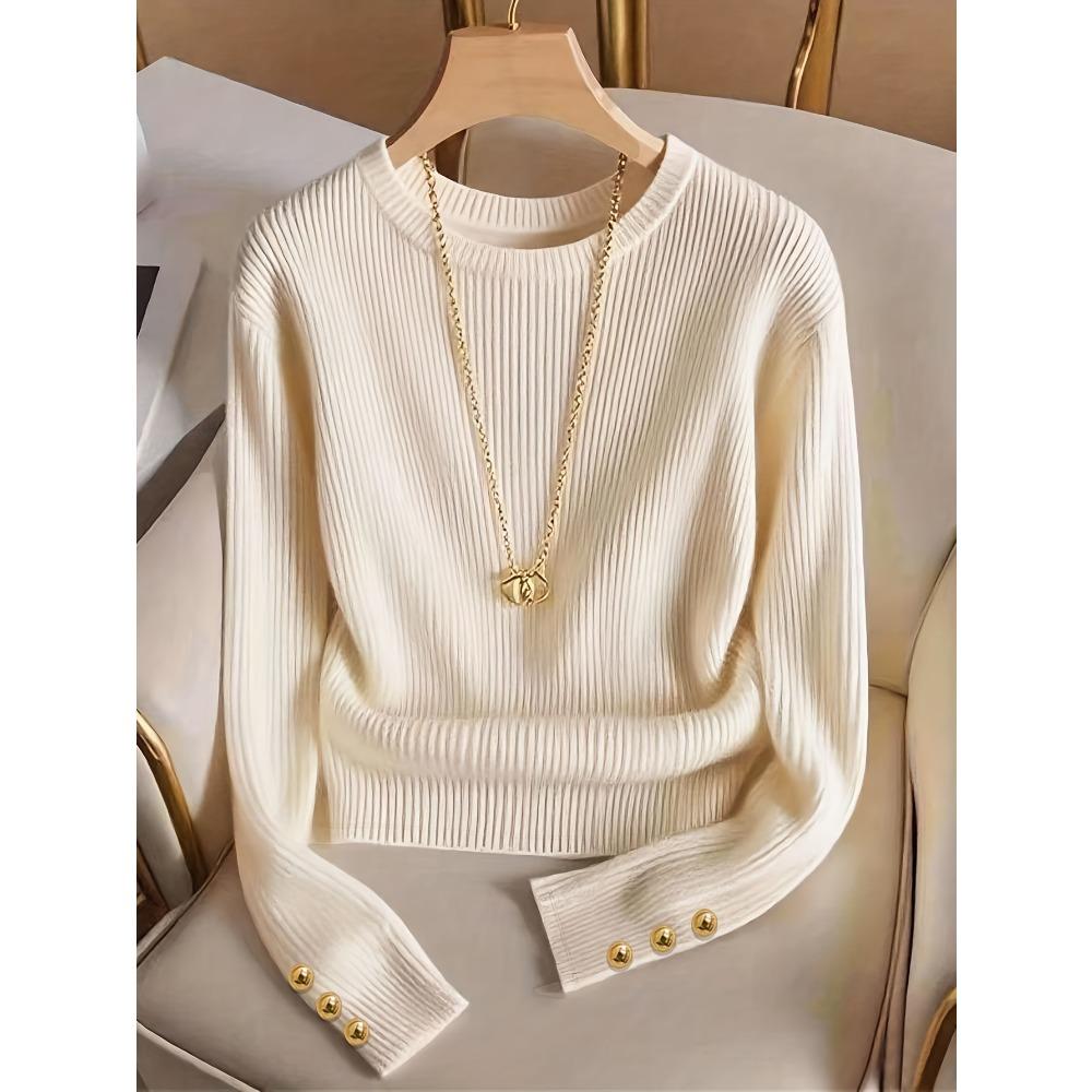 Women Knitted Long Sleeve T-Shirt Soft Basic Knit Top