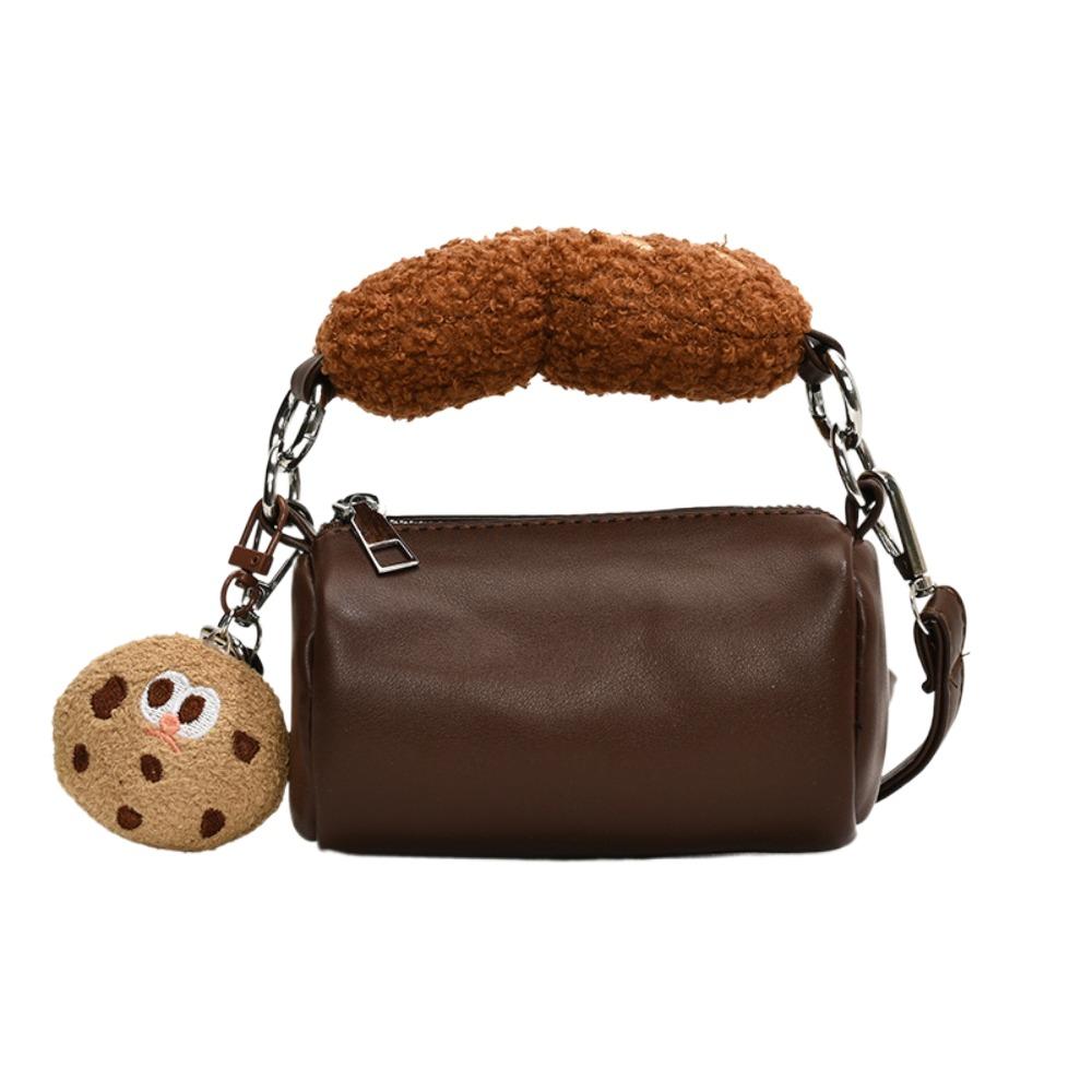 Small PU Leather Shoulder Bag Plush Cartoon Crossbody Bag Cookie Hot Dog Handbag Shopping