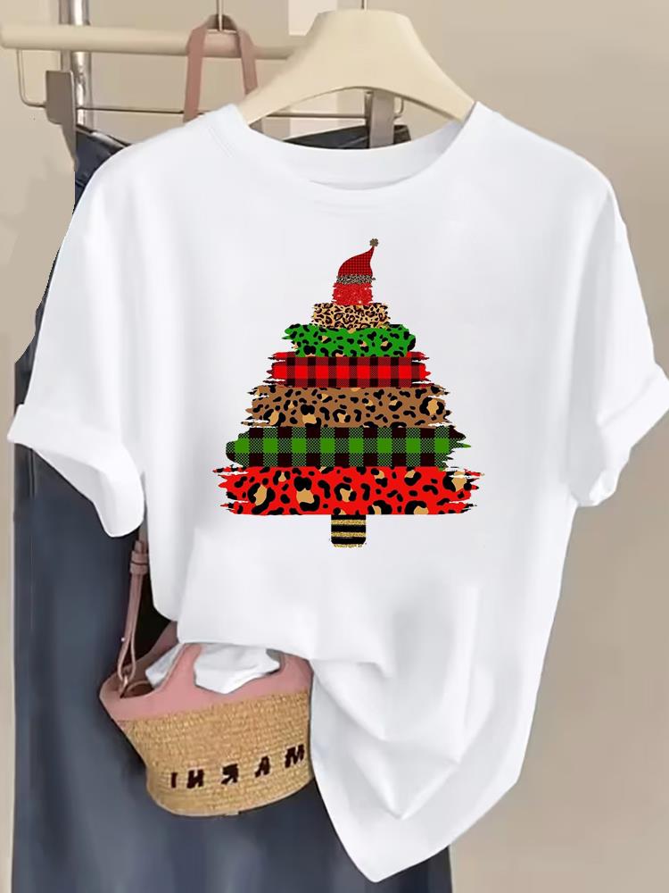 (Asian Size) watercolor trend Tee Top Christmas Festival New Year Clothing T Shirt Women Fashion Print Female Woman Short Sleeve Graphic T-shirts