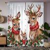 2 Stück HD Drei Weihnachts-Elch dekorative Vorhänge mit roten Früchten Gelbe Bindung Digital bedruckte Vorhänge Heimdekorationsstil Deko