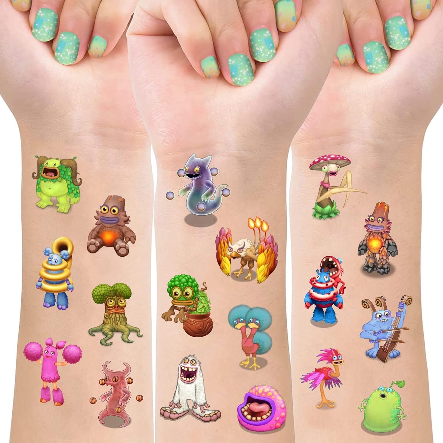 8 Листов Временных Татуировок Singing Monsters для Детей, Принадлежности для Дня Рождения Singing Monsters, Подарки-Сувениры для Вечеринки в Стиле Singing Monsters