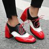 Brock Women's Single Shoes Candy Color Patent Leather Color Matching Thick Heel High Heel Front Lace-up Retro British Style Leather Shoes High Heels