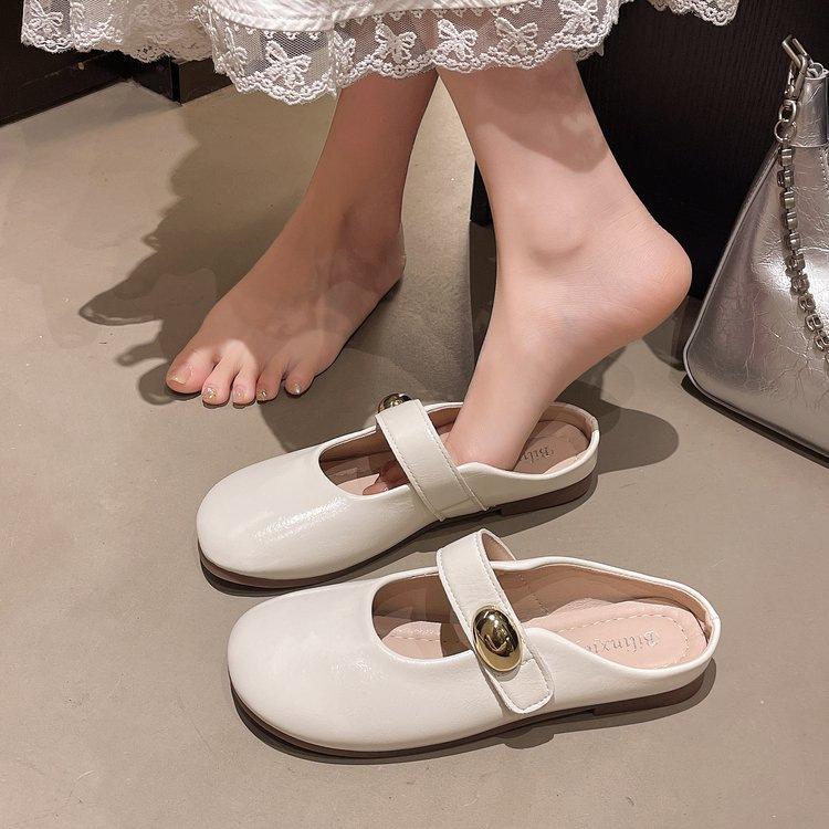 Beautiful French Flat-bottomed Bag Head and Half Slippers for Women's Summer Wear 2025 Summer New Evening Wind Mary Jane Cool Slippers