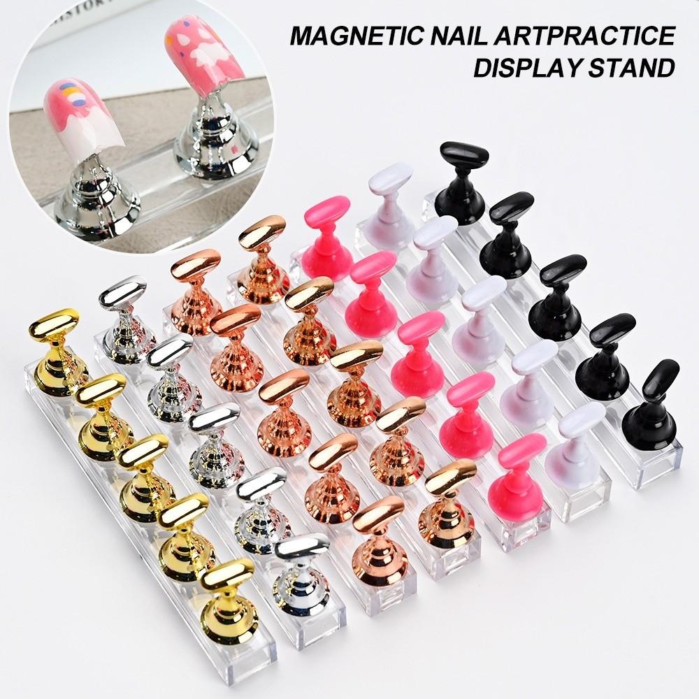 5Pcs Crystal Base Magnetic Nail Art Holder Reusable Nail Art Display Stand Nail Artists