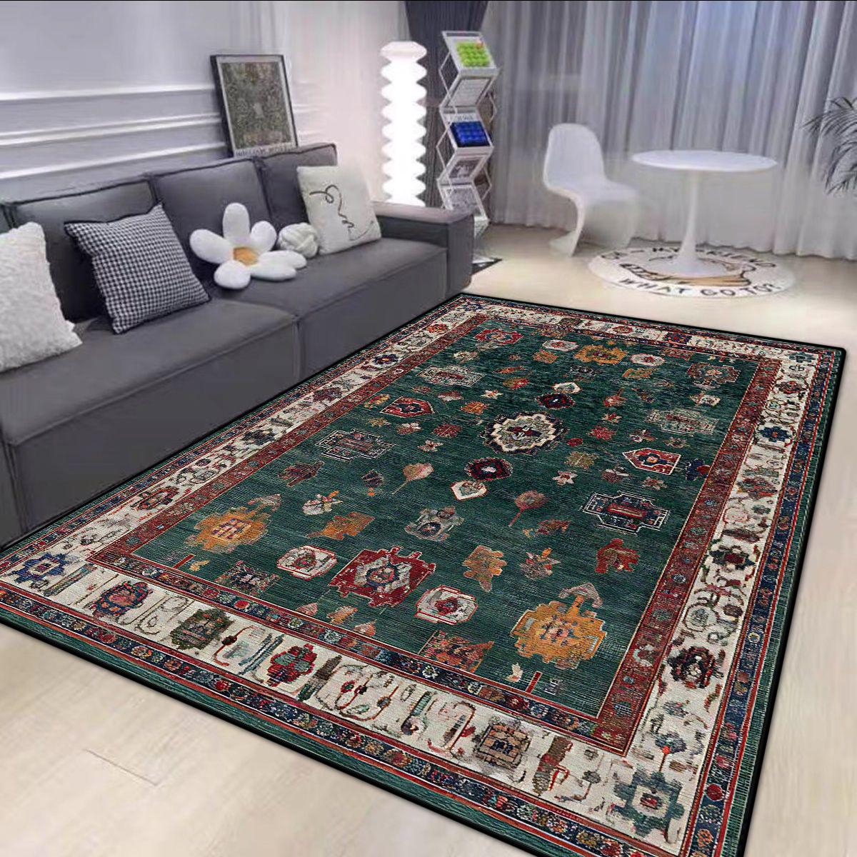 

Persian Style Big Size Green Carpet Living Room Non-slip Easy Cleaning Coffee Tables Mat Soft Foldable Dining Room Decor Rug 60x90cm