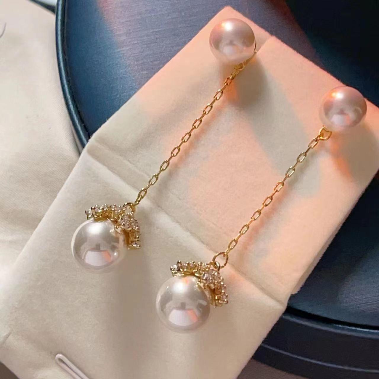 S925 Silver Needle Tassel Earrings with Artificial Pearl and Gray Beads for Women белый
