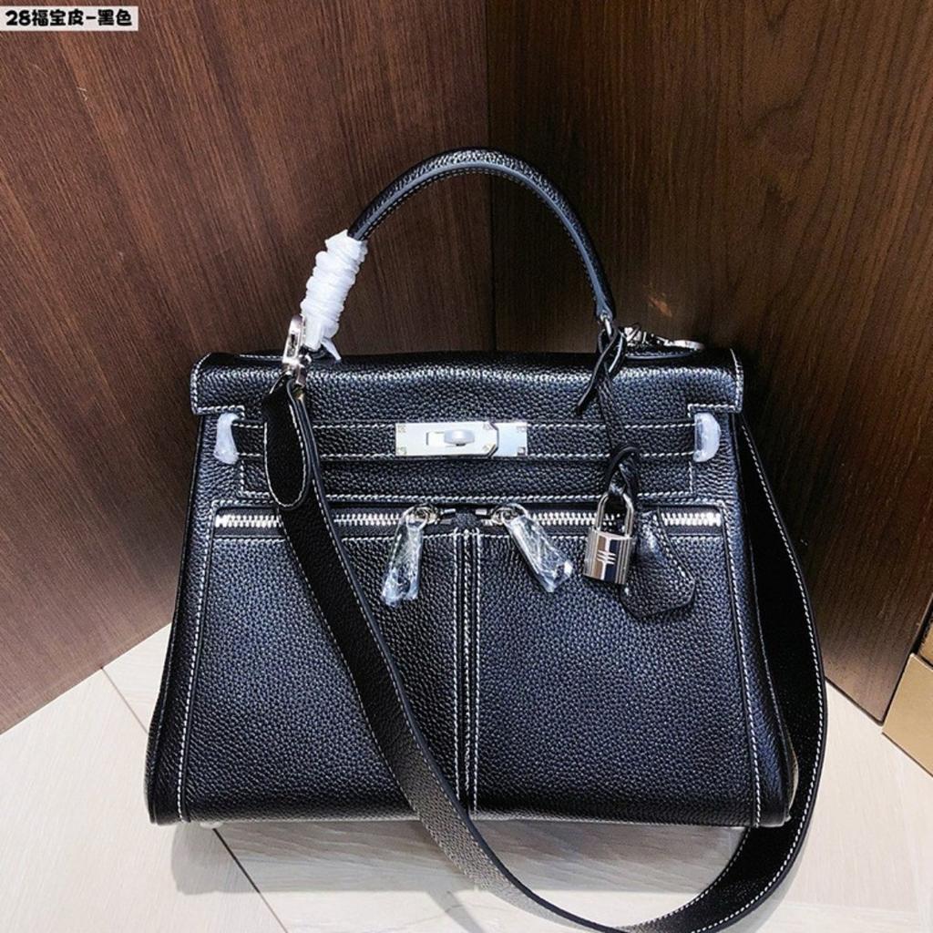 Fubao Leder Lakis Kelly Tasche Doppelreißverschluss 28 Handtasche Premium Leder Handtasche Umhängetasche