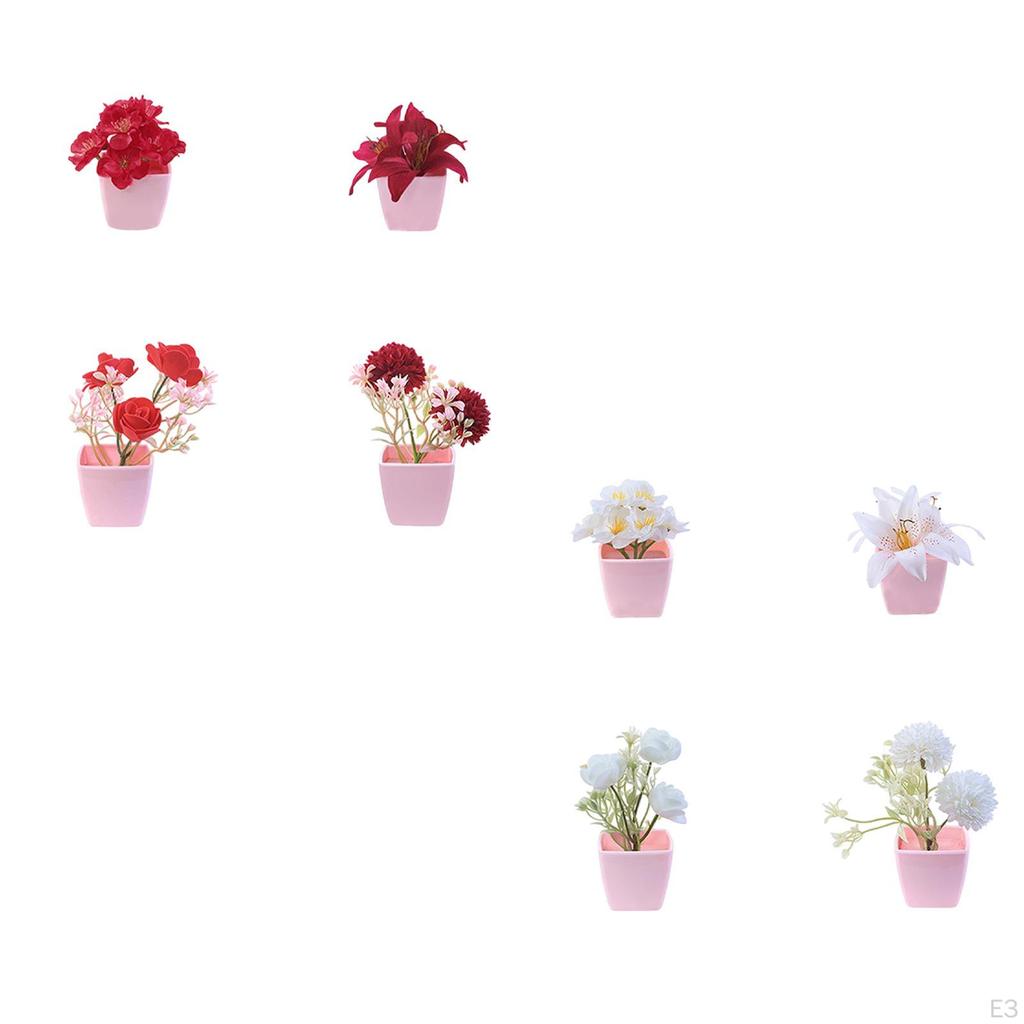 4 Pieces Artificial Flowers in Pot Fake Potted Plants Simulation Bonsai for Bathroom