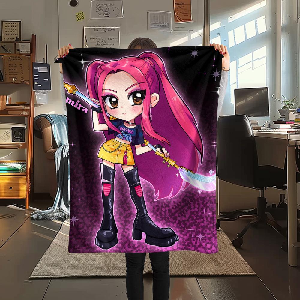 1PC Kpop Demon Hunters Print Flannel Blanket, High quality All Seasons, Home Decor, Warmth and Comfort, Perfect for Christmas Gifts