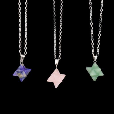 Colar com Pingente Estrela de Cristal Ágata Ametista Grande – Design Hexagrama Geométrico de 24mm