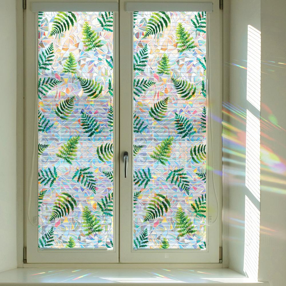 Adesivi Decorativi Colorati a Foglia di Felce Tropicale per Finestra in Vetro Casa