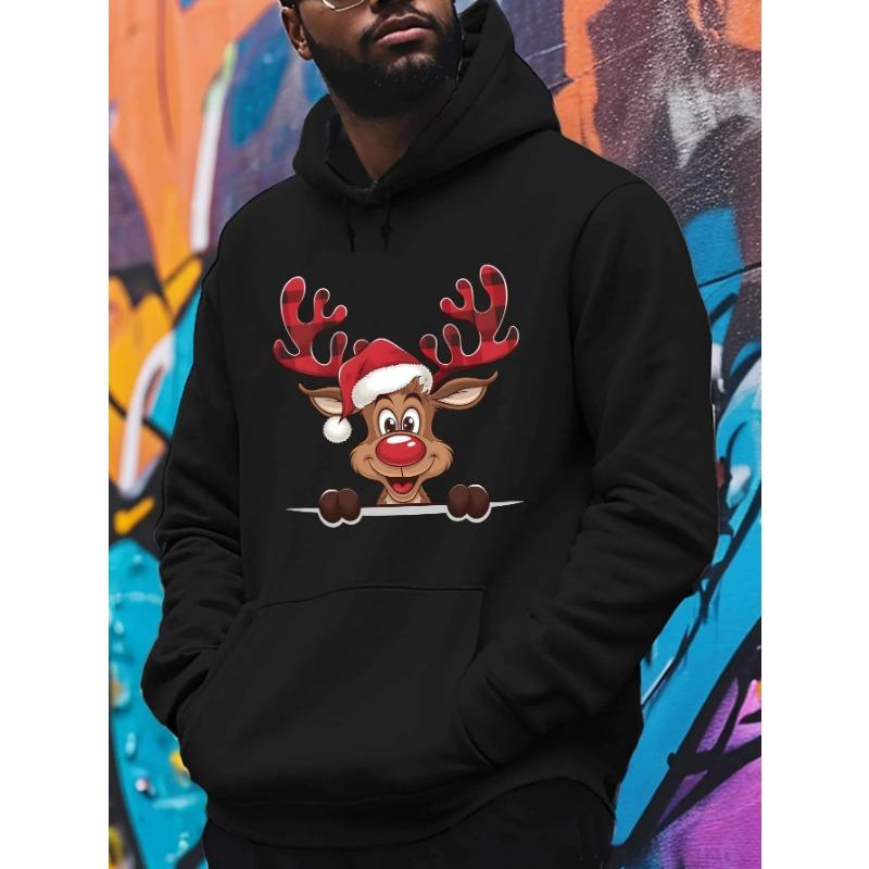 Buffalo Plaid Antler Red‑Nose Reindeer Christmas Graphic Print Hoodie Men Women Winter Pullover