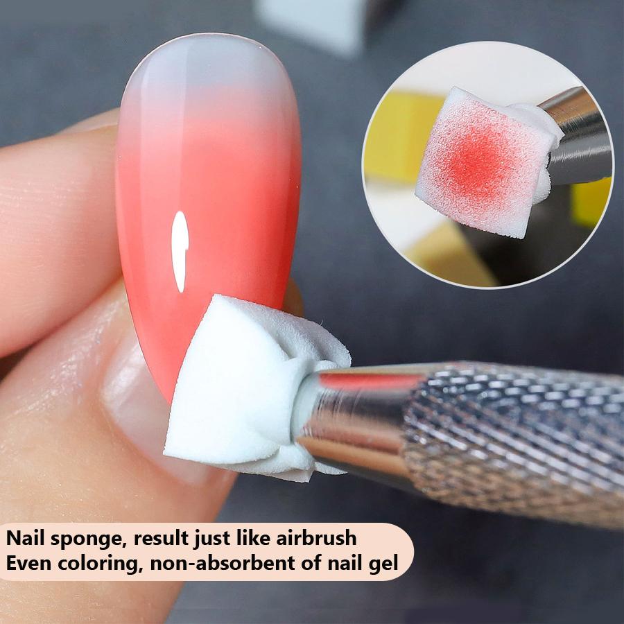 Nail Art Blush Applicator Set with 50Pcs Soft Sponges Gradient Blending Gripper Tool Nail Stamper for Manicure