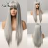 Cosplay Silver Gray Wig for Women Natural Long Silk Straight Hair Wigs With Bangs For Women Girl Heat Resistant Fiber